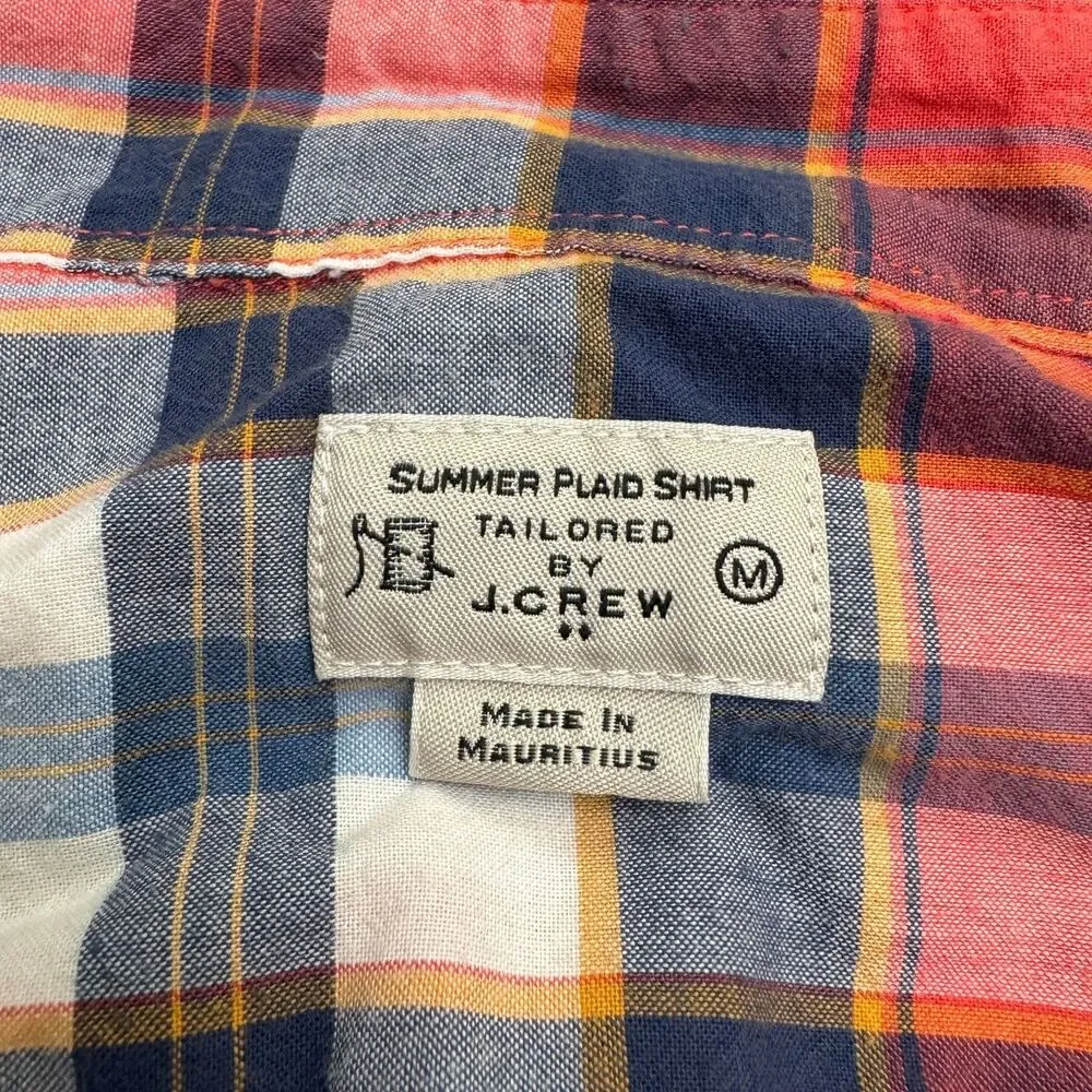 J.Crew Summer Plaid Cotton Long Sleeve Button Down Shirt Mens Medium Red Blue